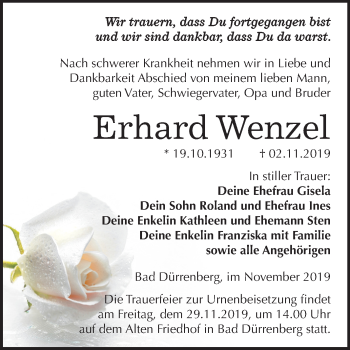 Traueranzeige von Erhard Wenzel von Mitteldeutsche Zeitung Merseburg/Querfurt