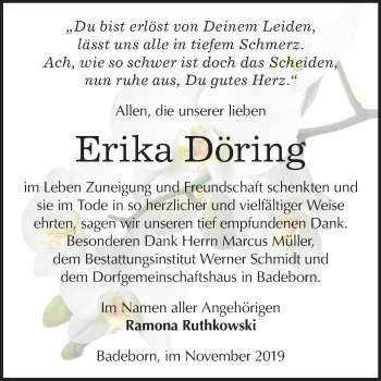 Traueranzeige von Erika Döring von Mitteldeutsche Zeitung Quedlinburg