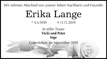 Traueranzeige von Erika Lange von Mitteldeutsche Zeitung Aschersleben