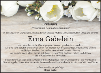 Traueranzeige von Erna Gäbelein von Mitteldeutsche Zeitung Dessau-Roßlau