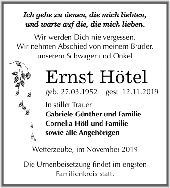 Traueranzeige von Ernst Hötel von Mitteldeutsche Zeitung Zeitz