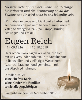 Traueranzeige von Eugen Reich von Mitteldeutsche Zeitung Wittenberg