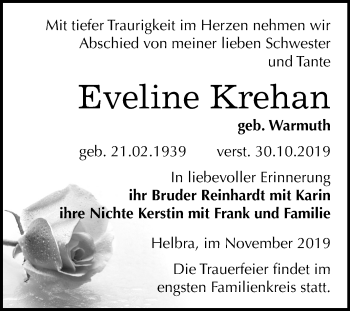 Traueranzeige von Eveline Krehan von Super Sonntag Mansfelder Land