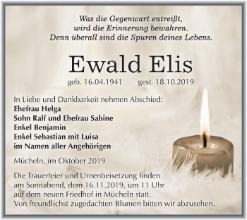 Traueranzeige von Ewald Elis von Mitteldeutsche Zeitung Merseburg/Querfurt