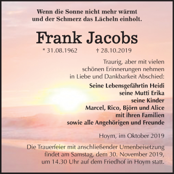 Traueranzeige von Frank Jacobs von Mitteldeutsche Zeitung Aschersleben / Quedlinburg