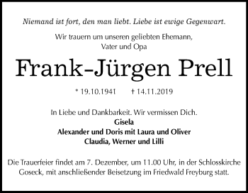 Traueranzeige von Frank-Jürgen Prell von Mitteldeutsche Zeitung Mansfelder Land / Sangerhausen