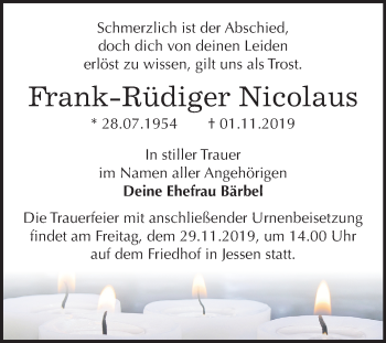 Traueranzeige von Frank-Rüdiger Nicolaus von Super Sonntag Wittenberg