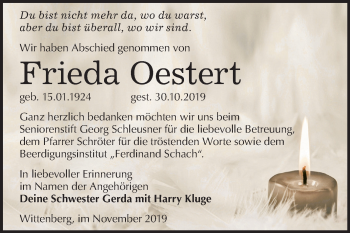 Traueranzeige von Frieda Oestert von Mitteldeutsche Zeitung Wittenberg