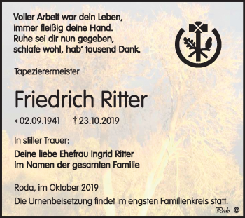 Traueranzeige von Friedrich Ritter von Super Sonntag Zeitz