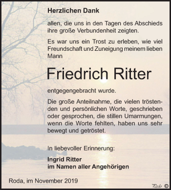 Traueranzeige von Friedrich Ritter von Mitteldeutsche Zeitung Zeitz