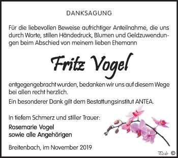 Traueranzeige von Fritz Vogel von Super Sonntag Zeitz