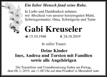 Traueranzeige von Gabi Kreuseler von Mitteldeutsche Zeitung Dessau-Roßlau