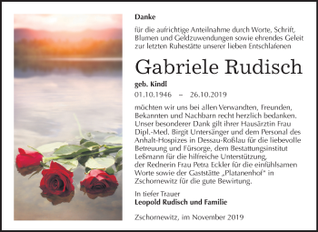 Traueranzeige von Gabriele Rudisch von Super Sonntag Wittenberg