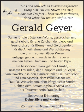 Traueranzeige von Gerald Geyer von Mitteldeutsche Zeitung Wittenberg