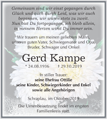 Traueranzeige von Gerd Kampe von Mitteldeutsche Zeitung Merseburg/Querfurt