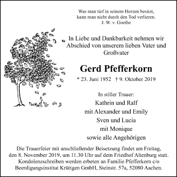 Traueranzeige von Gerd Pfefferkorn von Mitteldeutsche Zeitung Zeitz