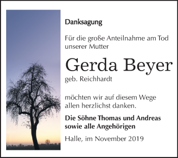 Traueranzeige von Gerda Beyer von Mitteldeutsche Zeitung Halle/Saalkreis
