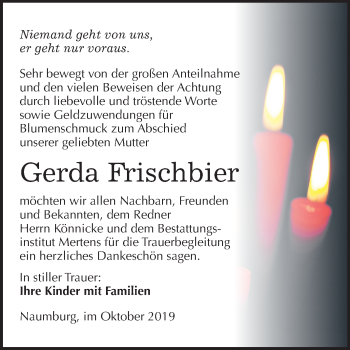 Traueranzeige von Gerda Frischbier von Wochenspiegel Naumburg/Nebra