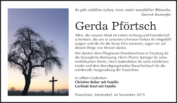 Traueranzeige von Gerda Pförtsch von Wochenspiegel Naumburg/Nebra