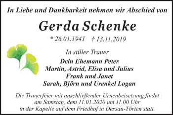 Traueranzeige von Gerda Schenke von Mitteldeutsche Zeitung Dessau-Roßlau
