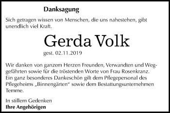 Traueranzeige von Gerda Volk von Mitteldeutsche Zeitung Bitterfeld