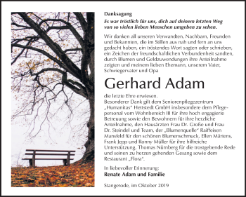 Traueranzeige von Gerhard Adam von Super Sonntag Mansfelder Land
