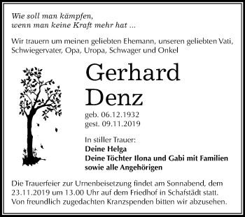 Traueranzeige von Gerhard Denz von Mitteldeutsche Zeitung Merseburg/Querfurt