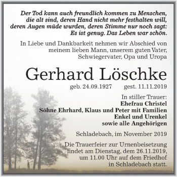 Traueranzeige von Gerhard Löschke von Super Sonntag Merseburg/Querfurt
