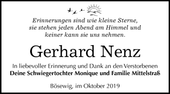 Traueranzeige von Gerhard Nenz von Super Sonntag Wittenberg