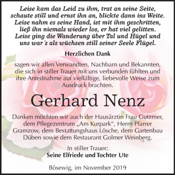 Traueranzeige von Gerhard Nenz von Super Sonntag Wittenberg