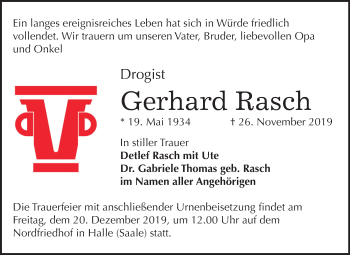 Traueranzeige von Gerhard Rasch von Mitteldeutsche Zeitung Halle/Saalkreis