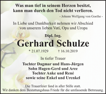 Traueranzeige von Gerhard Schulze von Mitteldeutsche Zeitung Dessau-Roßlau
