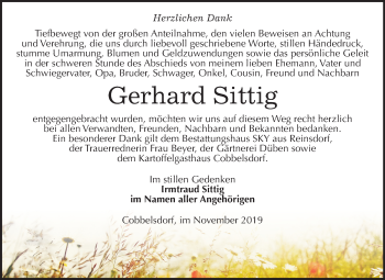 Traueranzeige von Gerhard Sittig von Super Sonntag Wittenberg