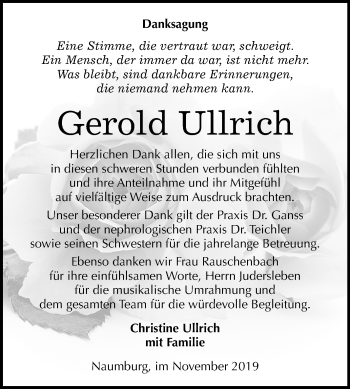 Traueranzeige von Gerold Ullrich von Mitteldeutsche Zeitung Naumburg/Nebra