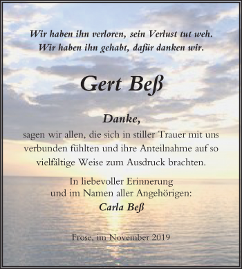 Traueranzeige von Gert Beß von Super Sonntag Aschersleben