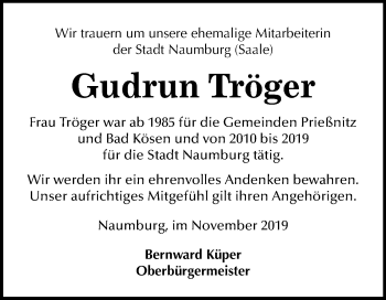 Traueranzeige von Gudrun Tröger von Mitteldeutsche Zeitung Naumburg/Nebra