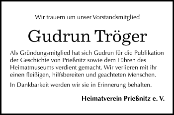 Traueranzeige von Gudrun Tröger von Super Sonntag Naumburg/Nebra