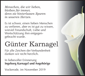 Traueranzeige von Günter Karnagel von Mitteldeutsche Zeitung Wittenberg