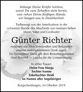 Traueranzeige von Günter Richter von Mitteldeutsche Zeitung Naumburg/Nebra