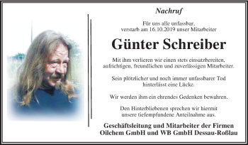 Traueranzeige von Günter Schreiber von Super Sonntag Dessau-Roßlau