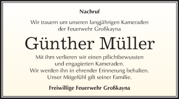 Traueranzeige von Günther Müller von Super Sonntag Merseburg/Querfurt