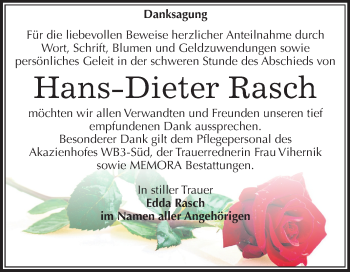 Traueranzeige von Hans-Dieter Rasch von Mitteldeutsche Zeitung Halle/Saalkreis