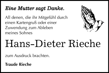 Traueranzeige von Hans-Dieter Rieche von Super Sonntag Quedlinburg