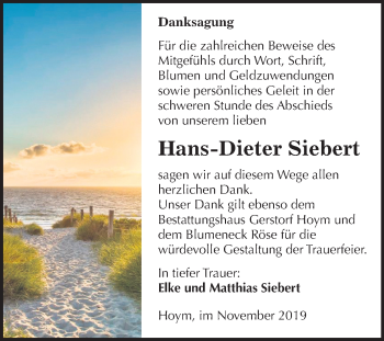 Traueranzeige von Hans-Dieter Siebert von Super Sonntag Aschersleben