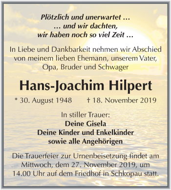 Traueranzeige von Hans-Joachim Hilpert von Mitteldeutsche Zeitung Merseburg/Querfurt