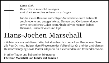 Traueranzeige von Hans-Jochen Marschall von Super Sonntag Köthen