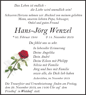 Traueranzeige von Hans-Jörg Wenzel von Mitteldeutsche Zeitung Aschersleben