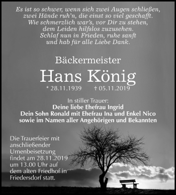 Traueranzeige von Hans König von Mitteldeutsche Zeitung Bitterfeld