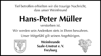 Traueranzeige von Hans-Peter Müller von Mitteldeutsche Zeitung Naumburg/Nebra