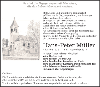 Traueranzeige von Hans-Peter Müller von Mitteldeutsche Zeitung Naumburg/Nebra
